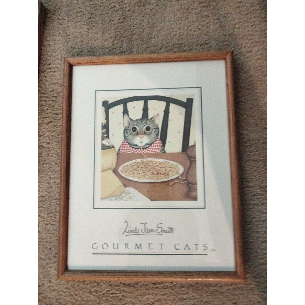 Linda Jane Smith Gourmet Cats Art Lithograph Signed Wall Picture 18.5" X 14 5"